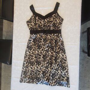 Romy Size XL Black & Nude Midi Dress Sexy Prom Date Fully Lined, Full Skirt